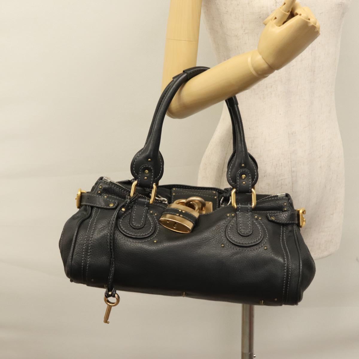 Chloe Paddington Hand Bag Leather Black Gold Silver 113733