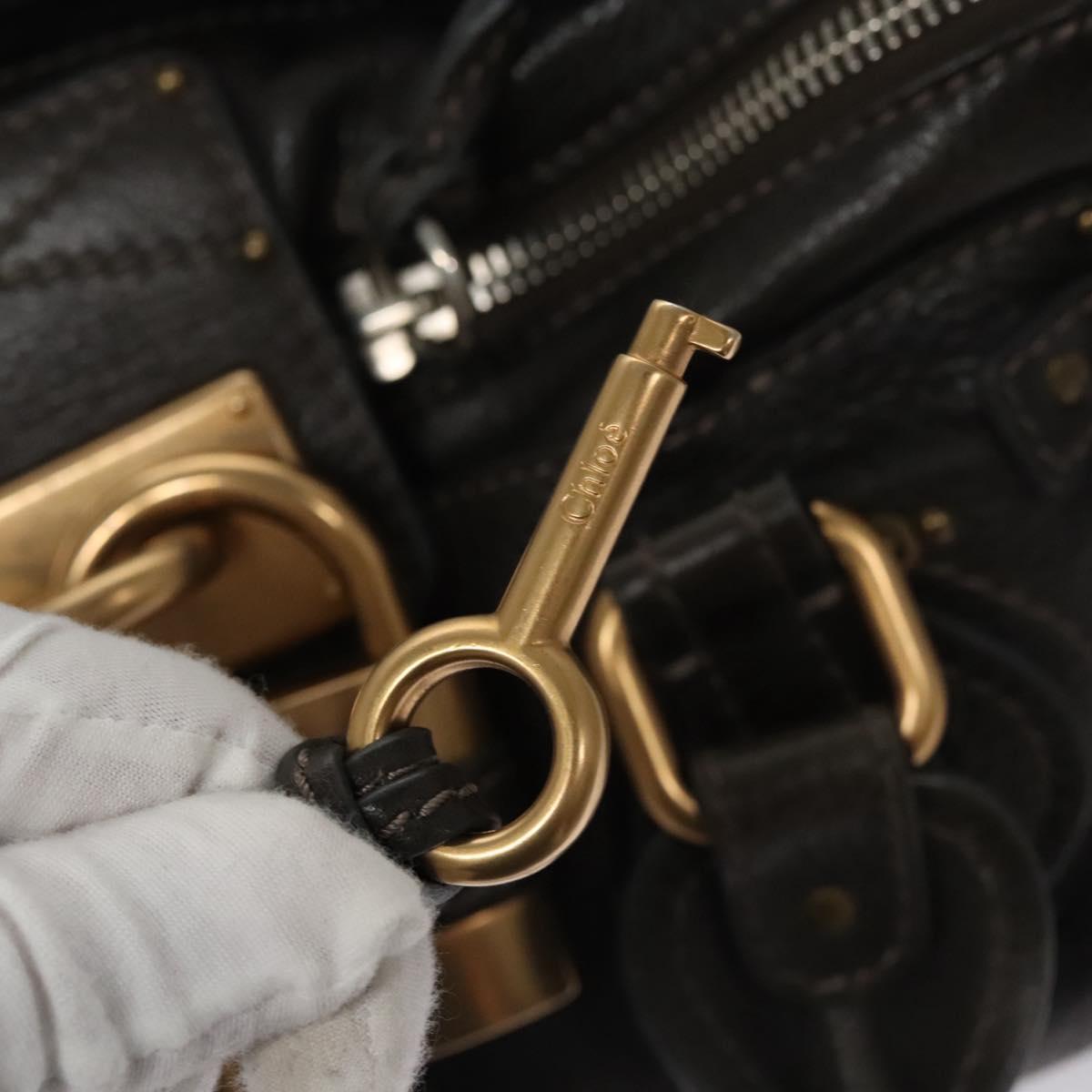 Chloe Paddington Hand Bag Leather Dark Brown Gold Silver 113775