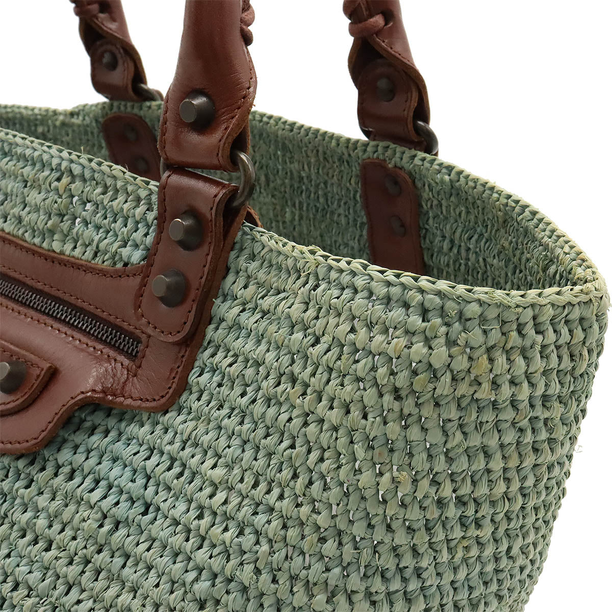 balenciaga Straw Leather Tote Bag