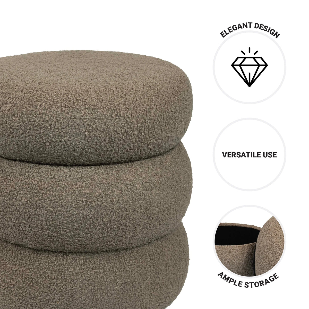 Boucle Cloud Storage Ottoman, Taupe