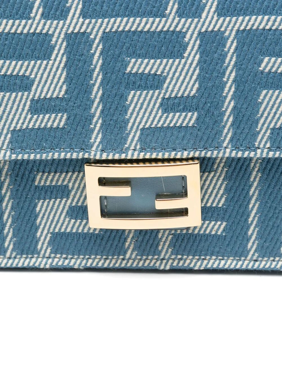 Fendi Women Denim-Effect Ff Jacquard Wallet On Chain Baguette Wallet