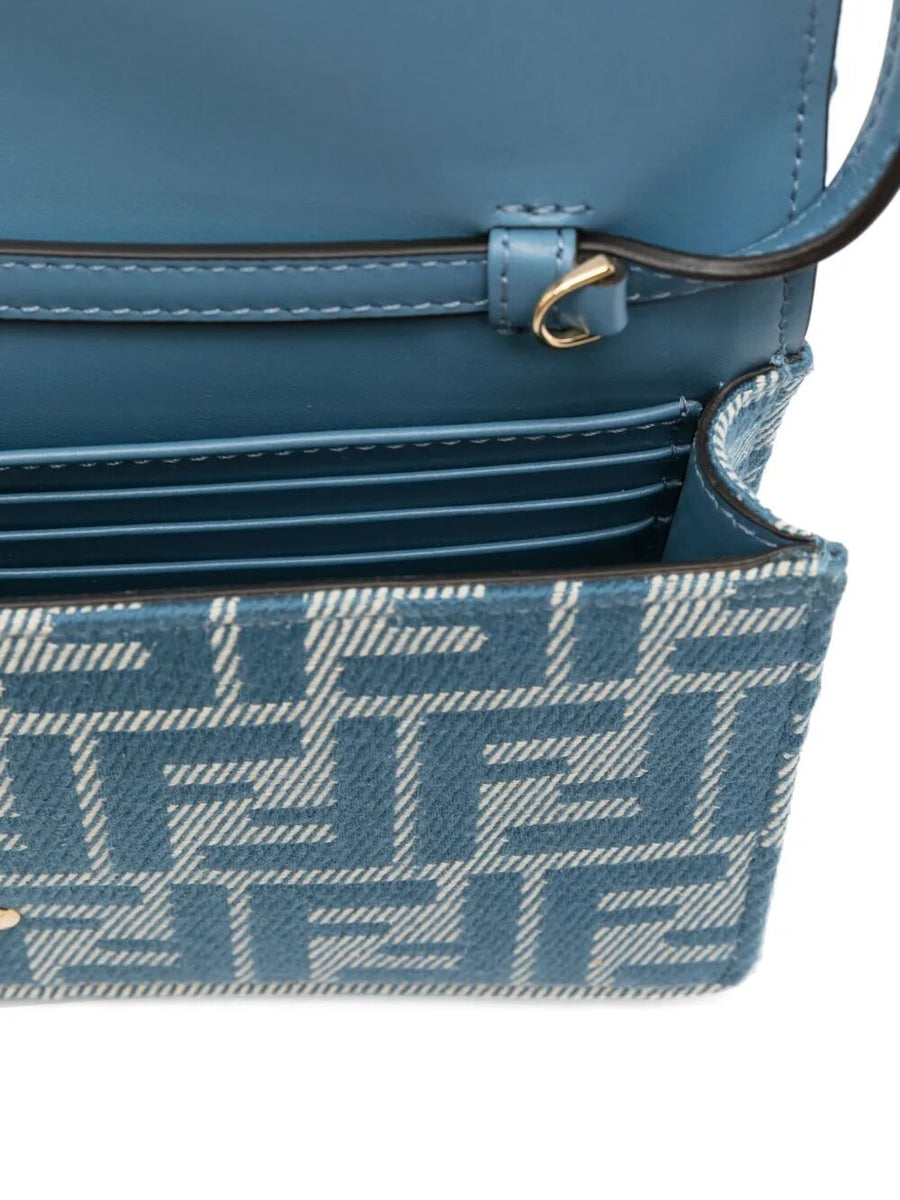 Fendi Women Denim-Effect Ff Jacquard Wallet On Chain Baguette Wallet