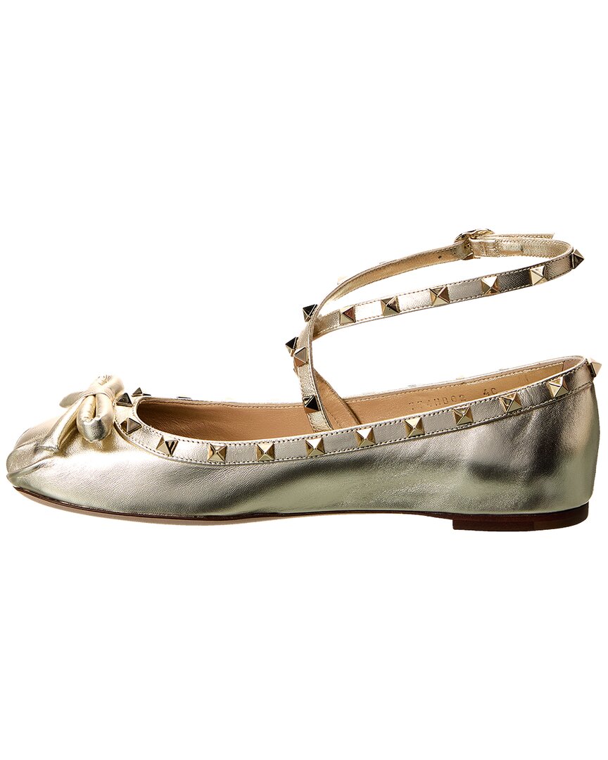 Valentino Rockstud Leather Ankle Strap Ballerina Flat