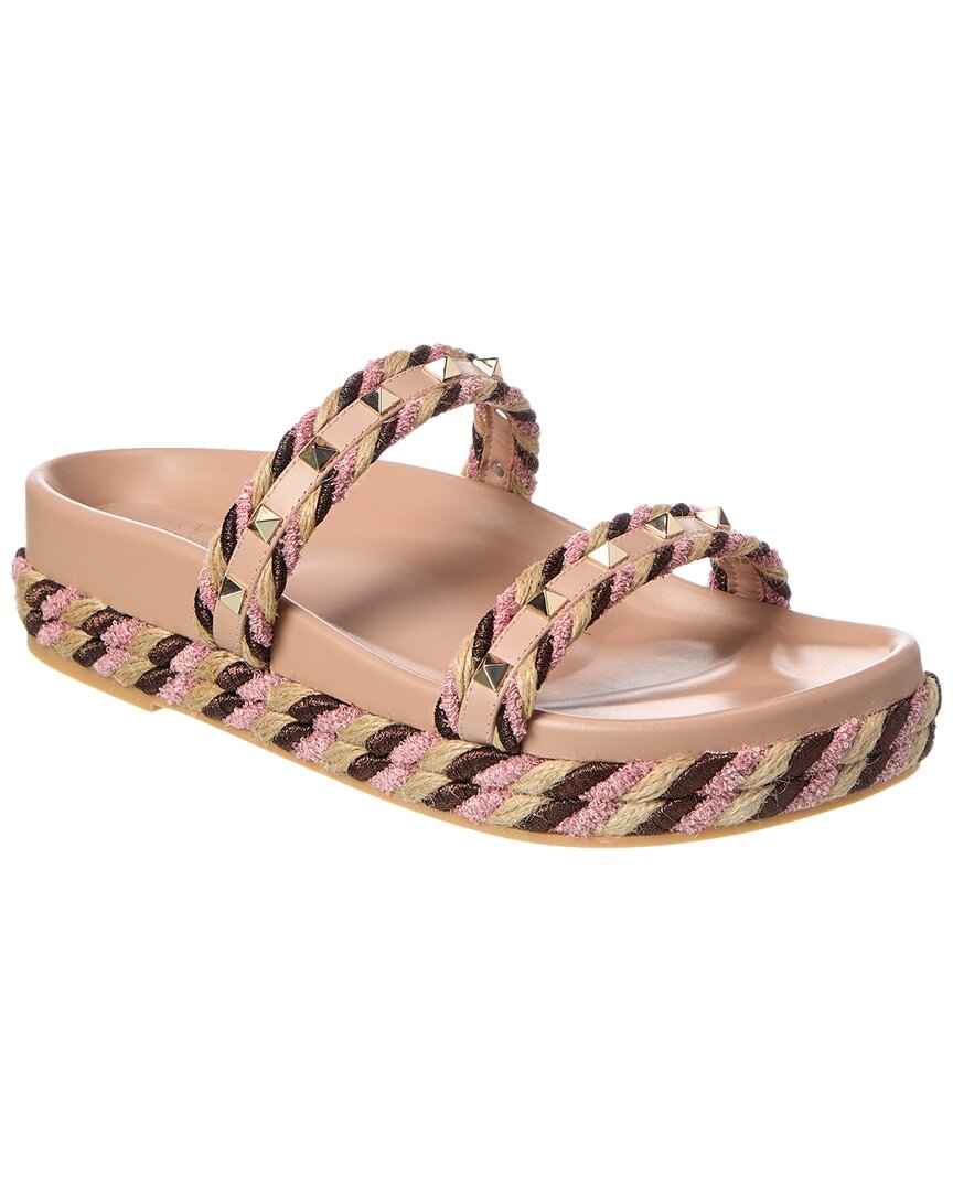 Valentino Rockstud Rope & Leather Slide