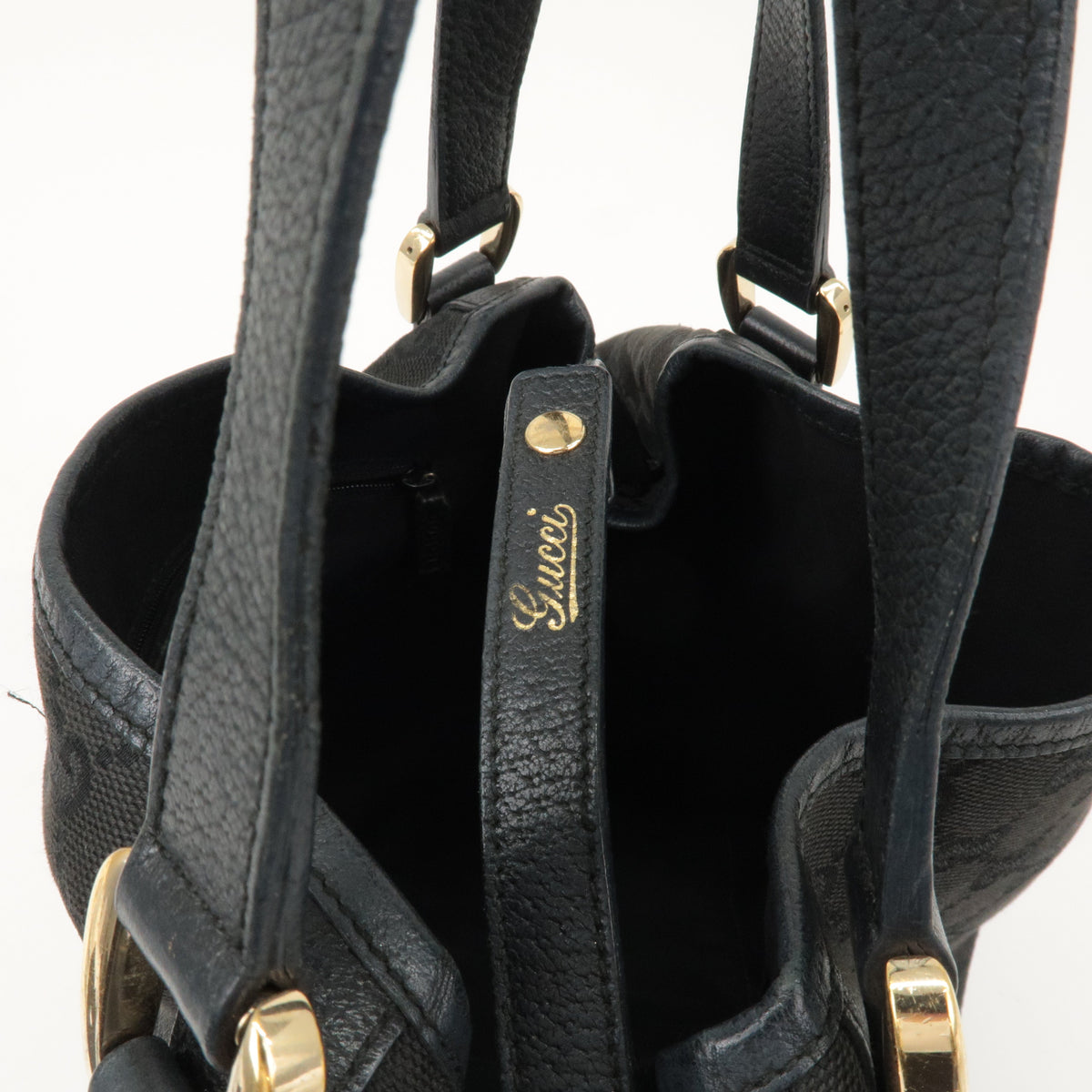 GUCCI Abbey GG Canvas Leather Tote Bag Shoulder Bag Black 130736