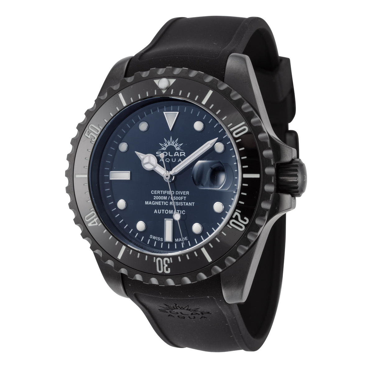 Solar Aqua Men's Deep Bay 45mm Blue Dial Automatic Black PVD Watch