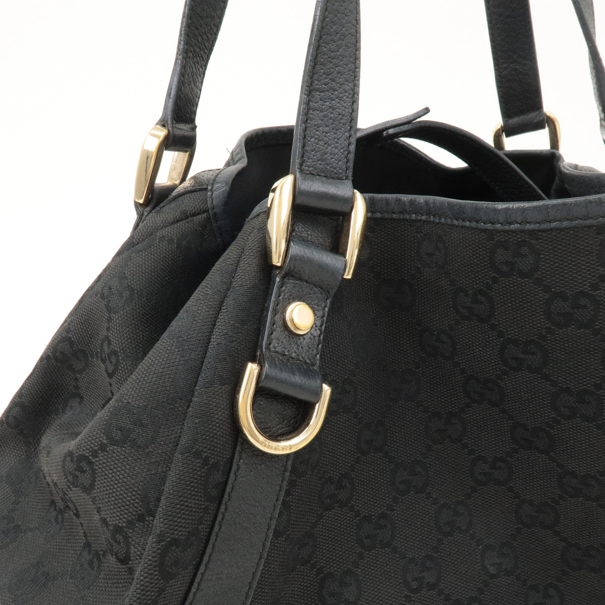 GUCCI Abbey GG Canvas Leather Tote Bag Shoulder Bag Black 130736
