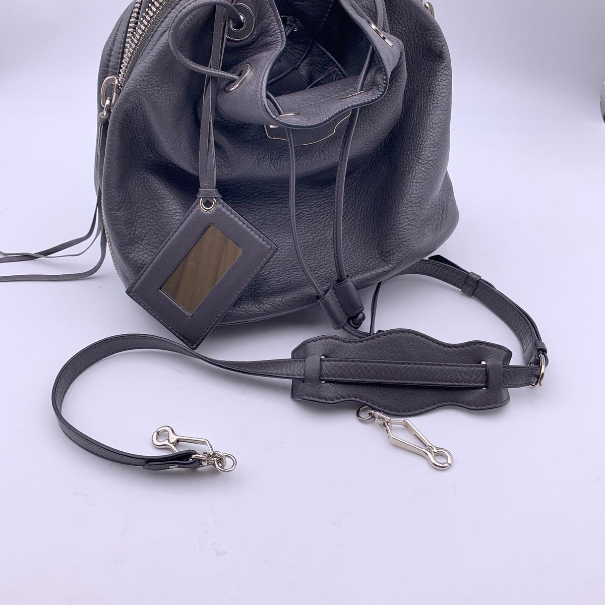 balenciaga Grey Leather Papier Plate Bucket Drawstring Bag