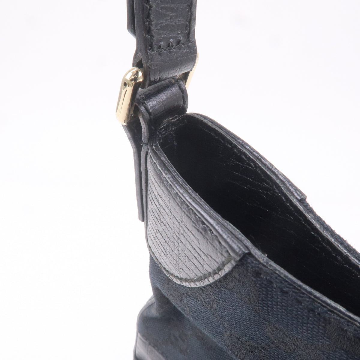 GUCCI Horsebit GG Canvas Leather Shoulder Bag Black 137388
