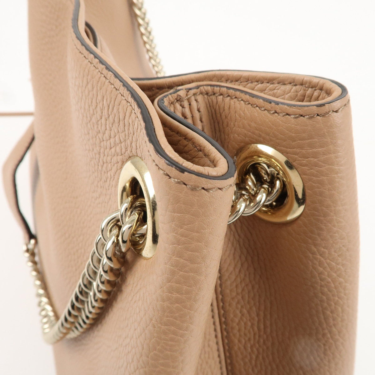 GUCCI SOHO Interlocking G Leather Chain Shoulder Bag Beige 536196
