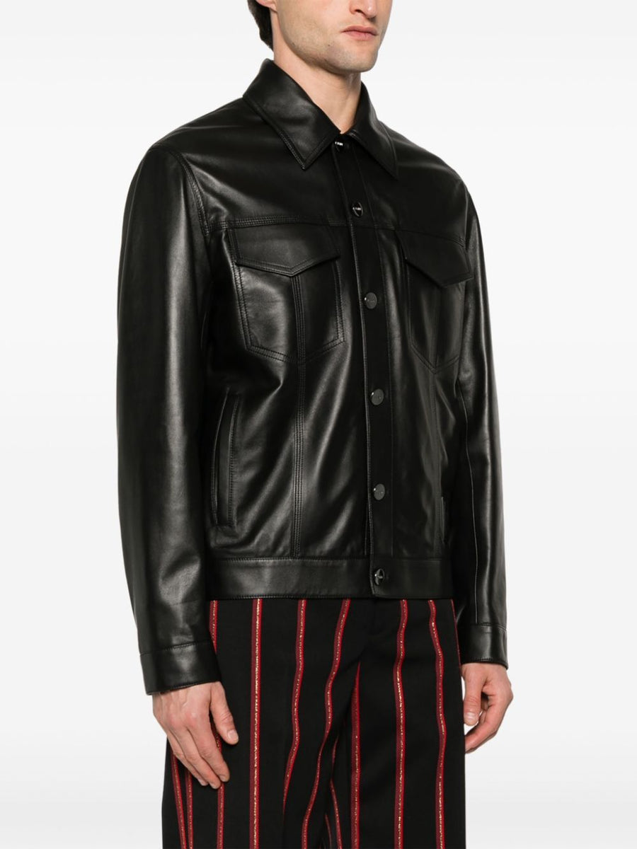 Fendi Men Embossed Ff Patch Nappa Leather Blouson Jacket
