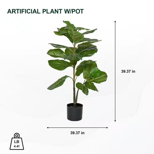 39.37 In. Green Ficus Lyrata Indoor Outdoor Plastic Artificial Plant with Pot