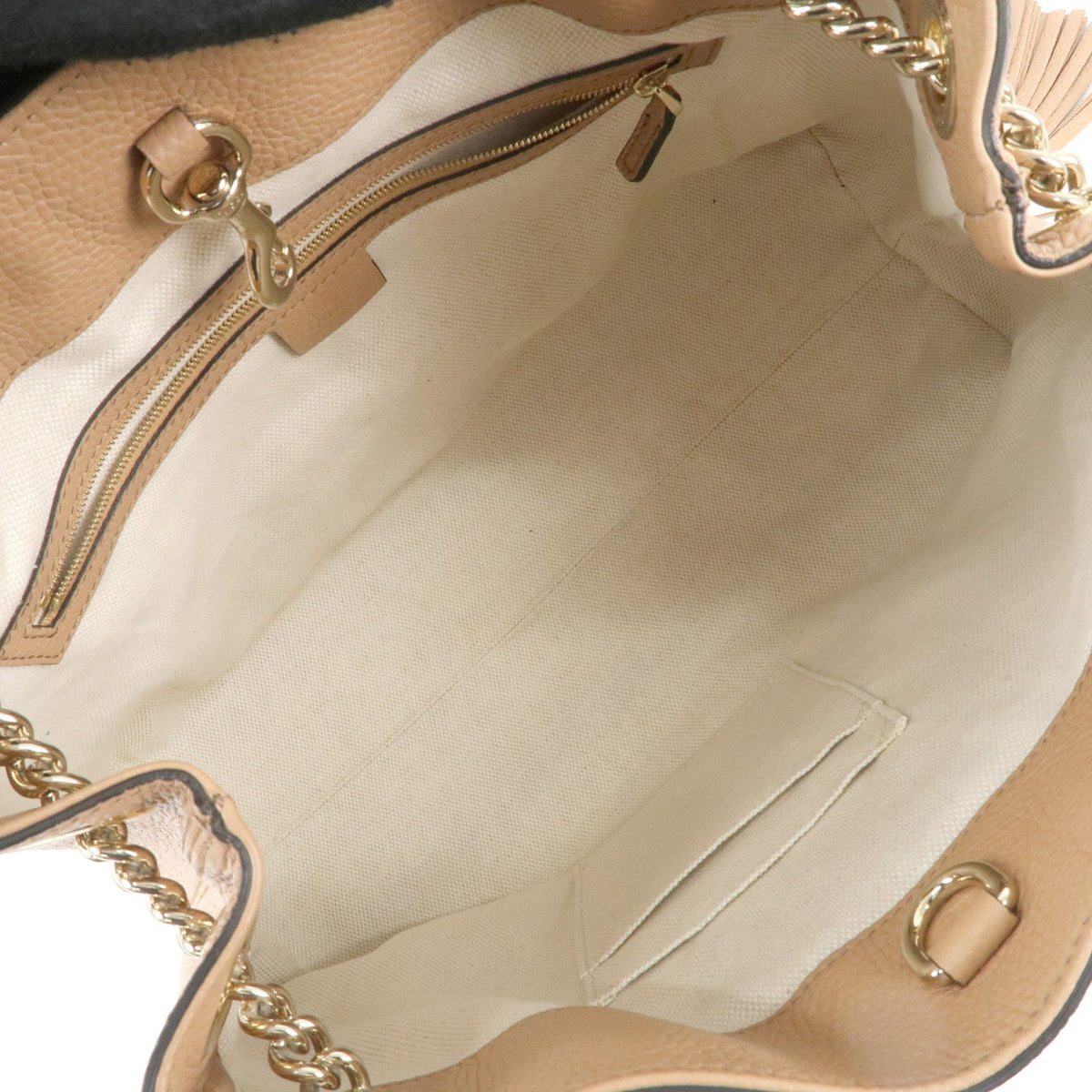 GUCCI SOHO Interlocking G Leather Chain Shoulder Bag Beige 536196