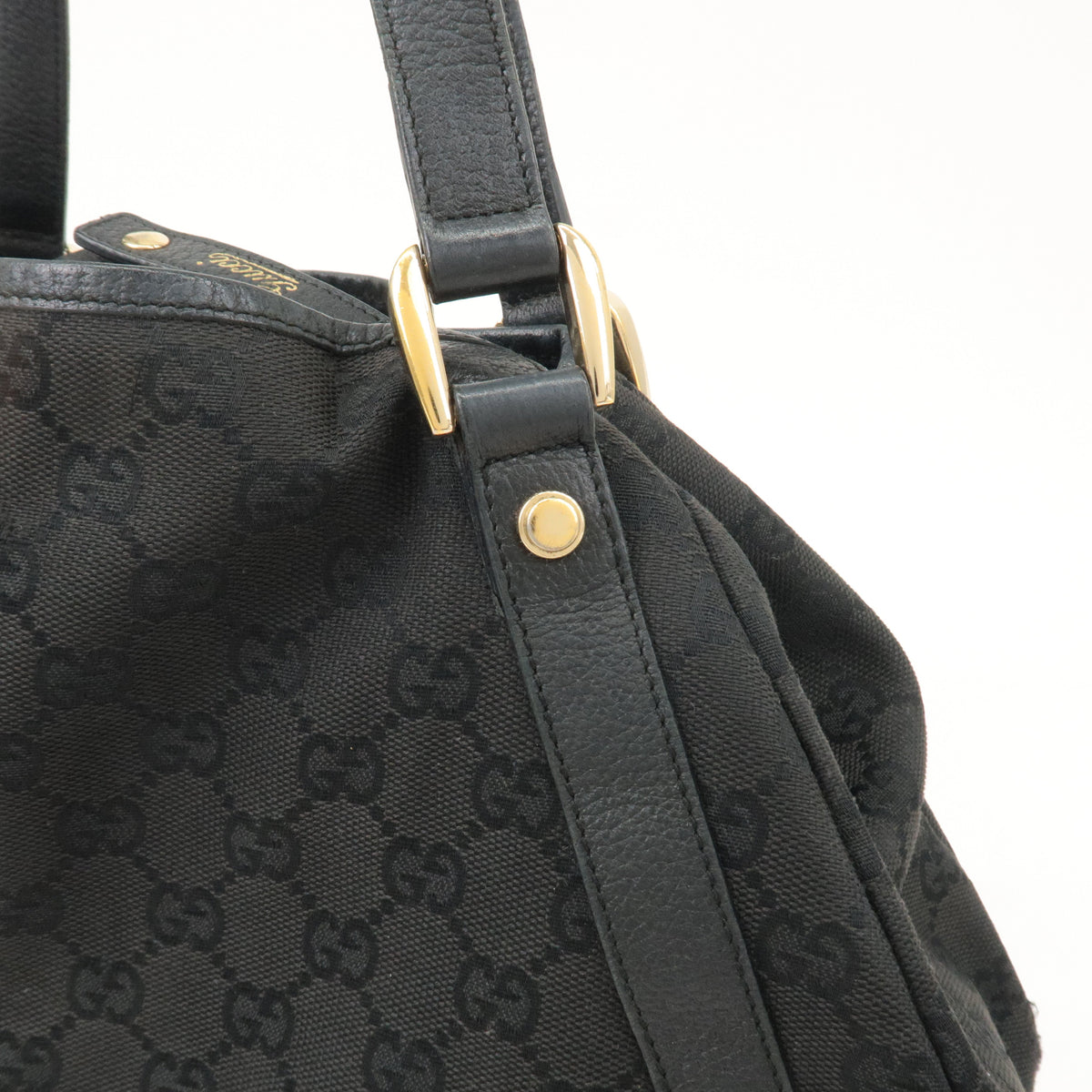 GUCCI Abbey GG Canvas Leather Tote Bag Shoulder Bag Black 130736