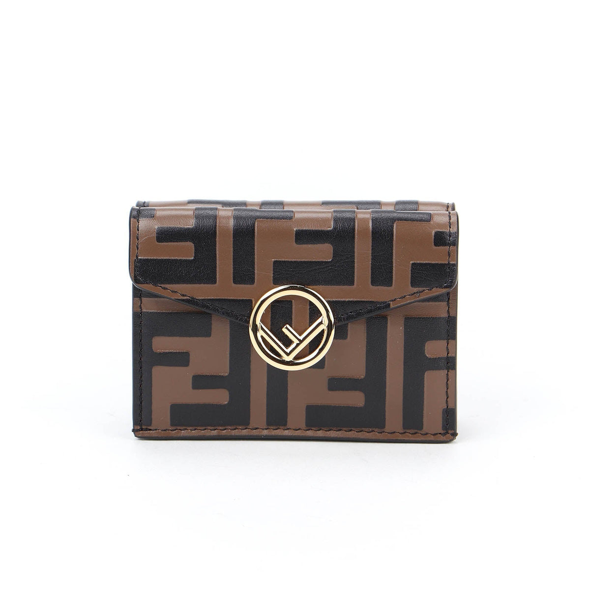 FENDI Micro Trifold Wallet Brown Leather