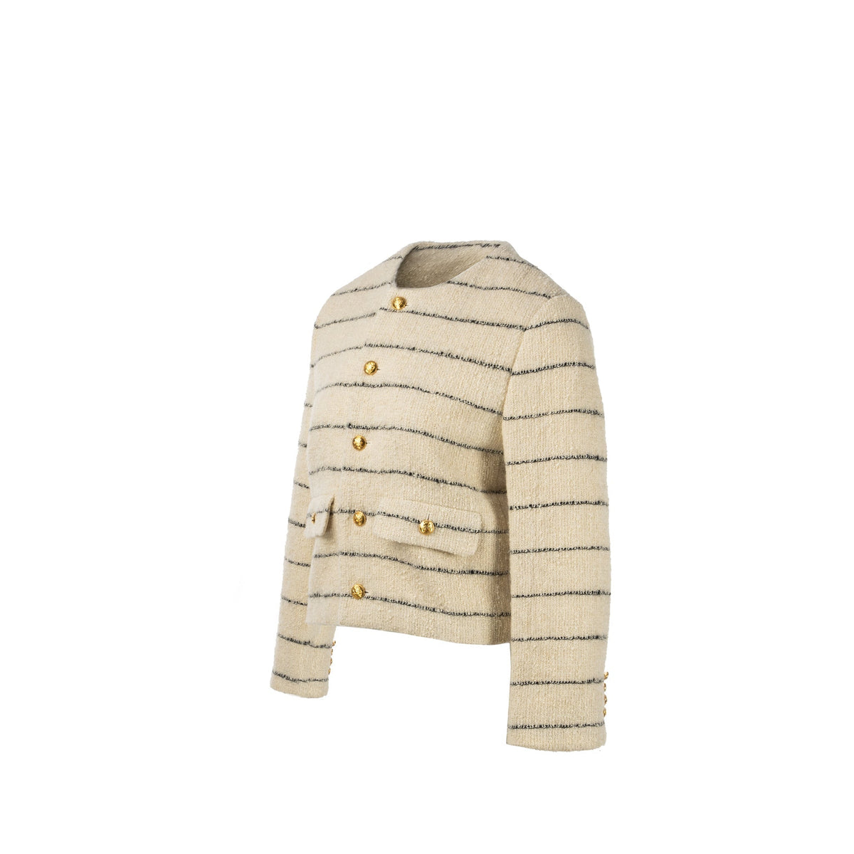 Celine size 34 Chasseur Striped Evening Jacket wool / polyamide cream / black
