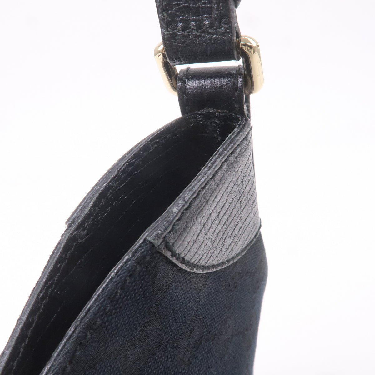 GUCCI Horsebit GG Canvas Leather Shoulder Bag Black 137388