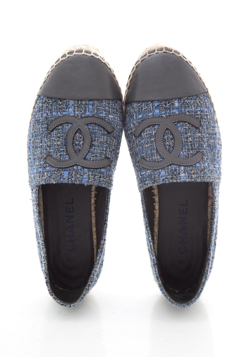 Chanel Blue Wool Cap Toe Espadrille SZ 37