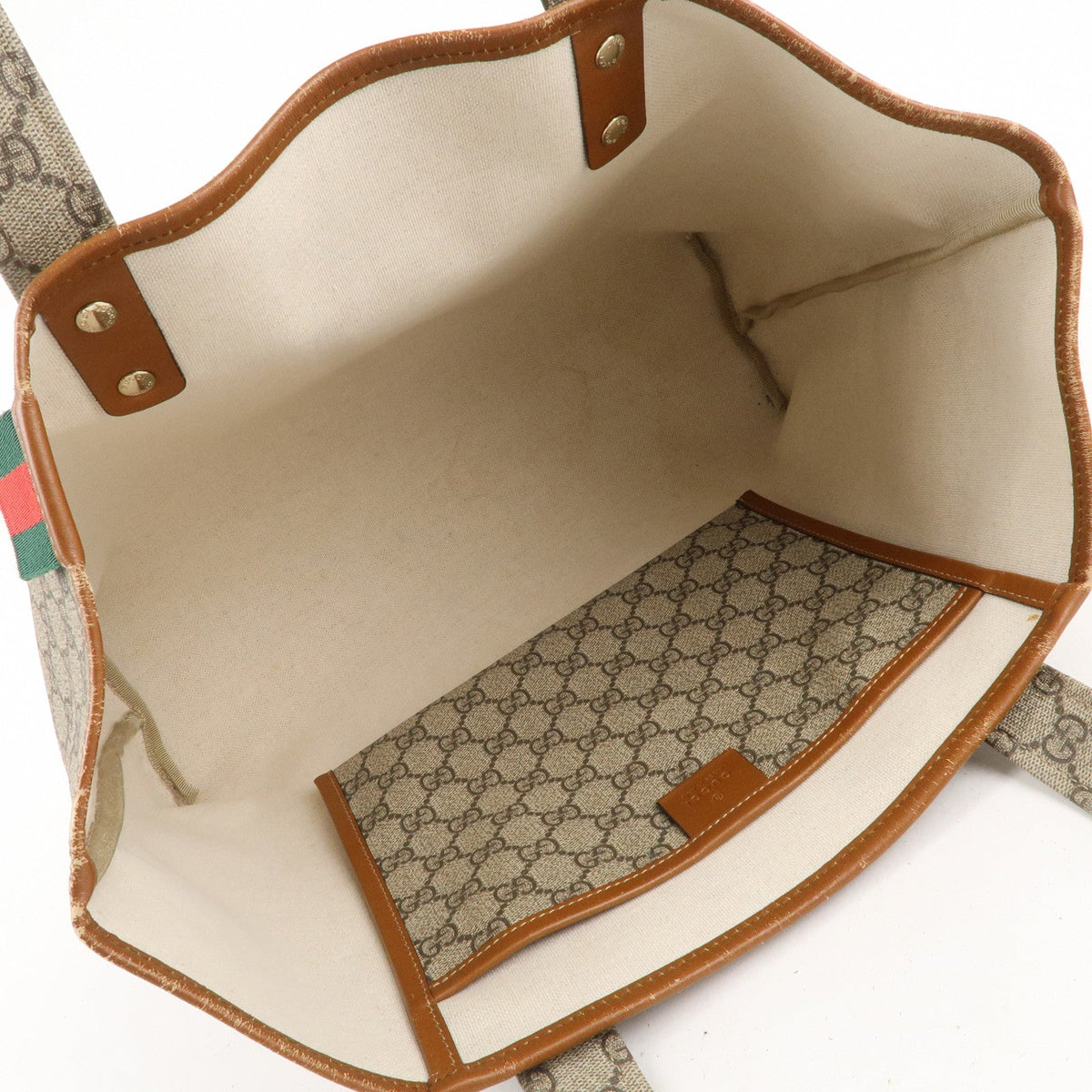 GUCCI GG Supreme Leather Tote Bag Hand Bag Beige Brown 211134