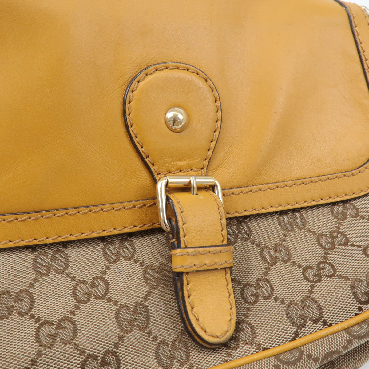 GUCCI GG Canvas Leather Shoulder Bag Beige Brown Yellow 308452