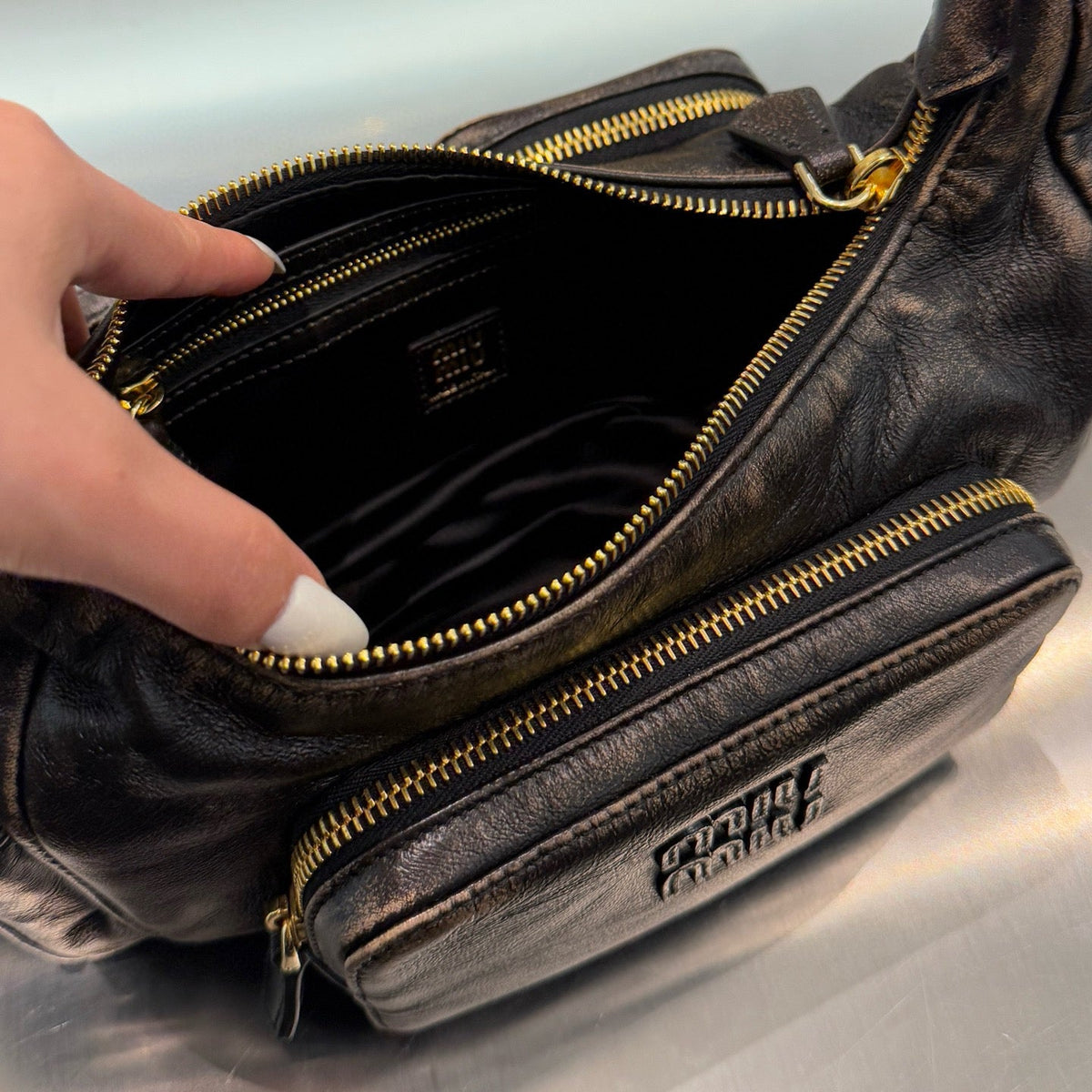 MIU M POCKET NAPPA LEATHER BAG