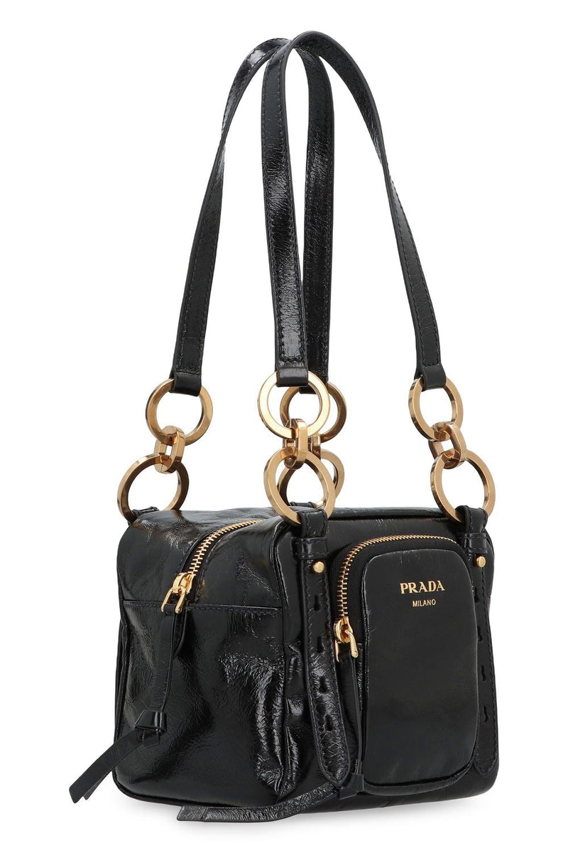 PRADA Mini Dangle Leather Boston Handbag
