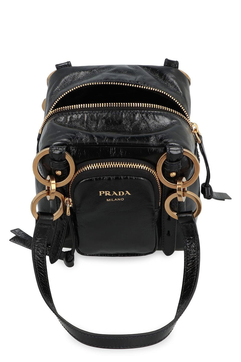 PRADA Mini Dangle Leather Boston Handbag