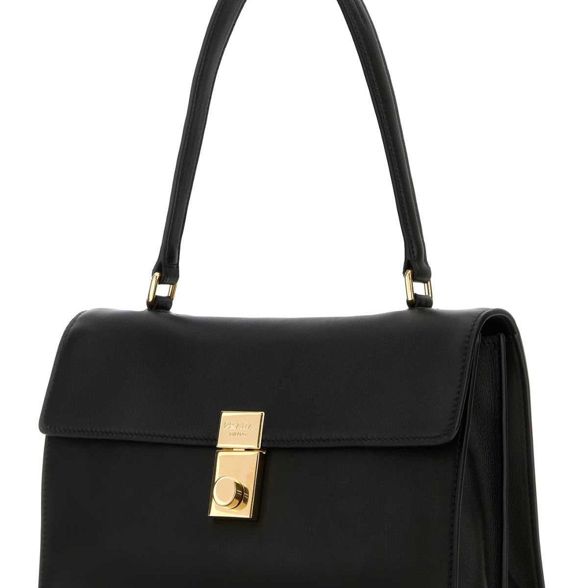 PRADA Leather Handbag with Golden Accents