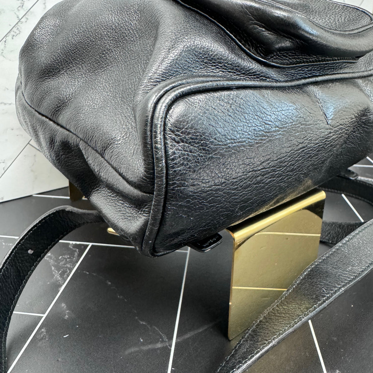 Gucci Black Leather Bamboo Small Backpack