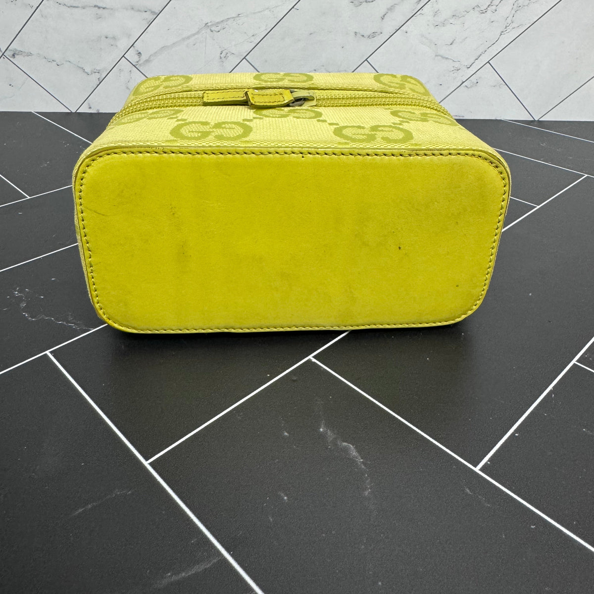 Gucci Green Canvas Top Handle Vanity Bag
