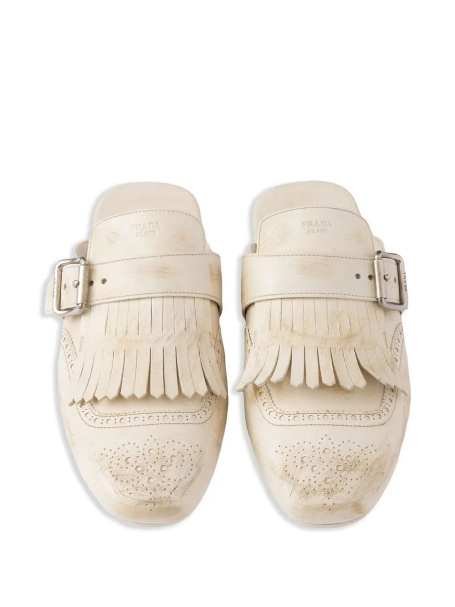 PRADA Leather Shuffle Slippers