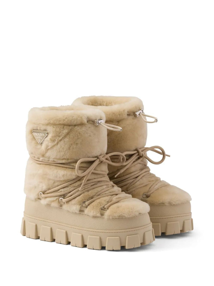 PRADA Sophisticated Ecru Mini Ankle Boots for Women