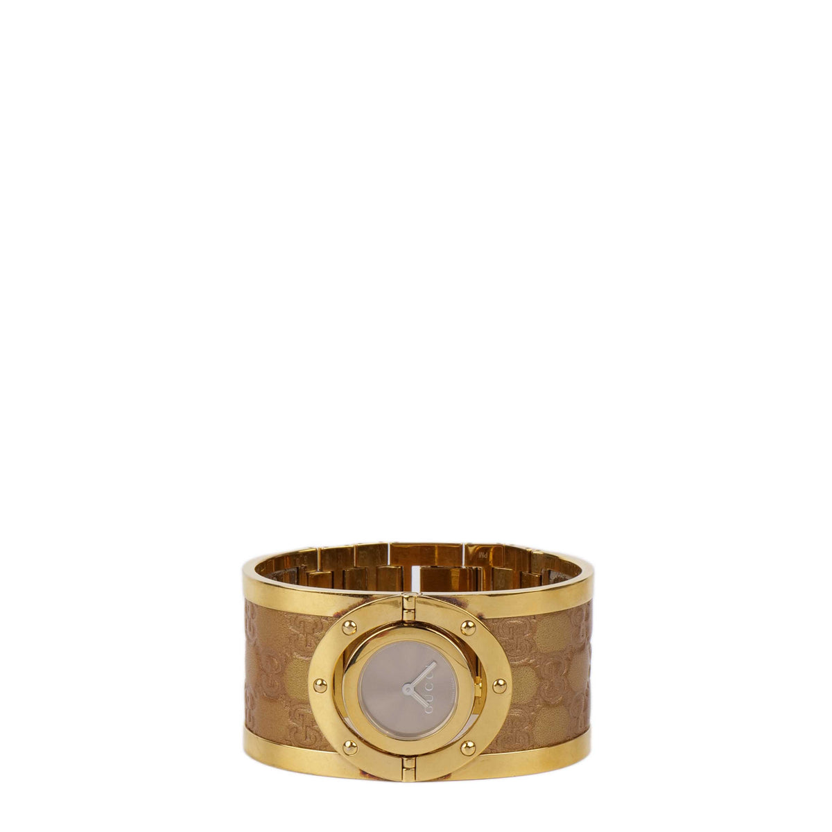 Gucci Twirl Reversible Gold Bracelet Watch.