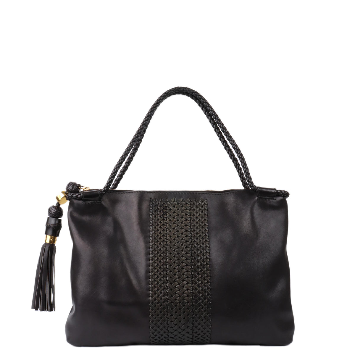 Gucci Black Leather Tote With Tassel.