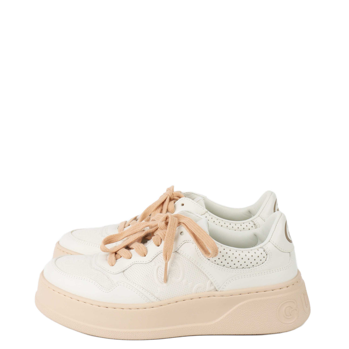 Gucci GG Embossed White & Pink Sneakers.