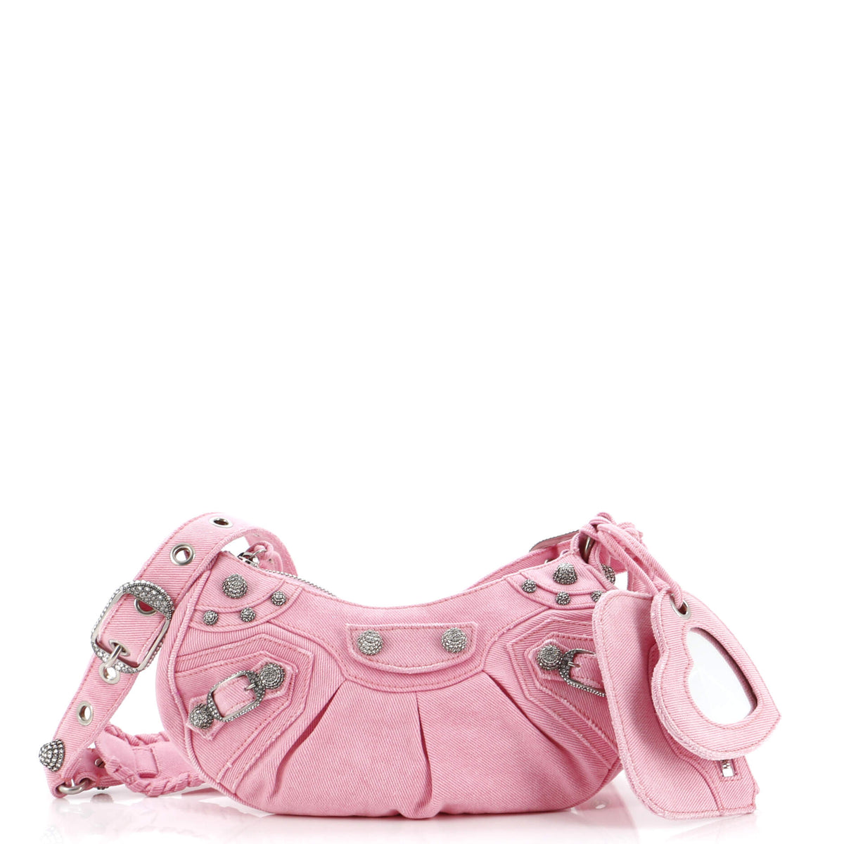 Balenciaga Le Cagole Giant Studs Shoulder Bag Denim with Crystals XS