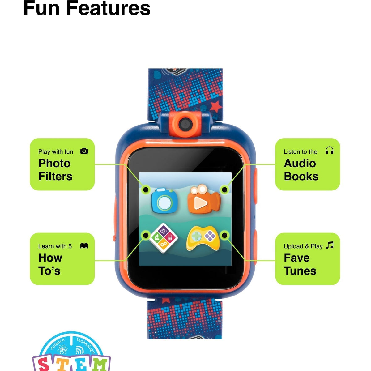 Playzoom Kids Smartwatch & Earbuds Set: Dark Blue/Orange Game station