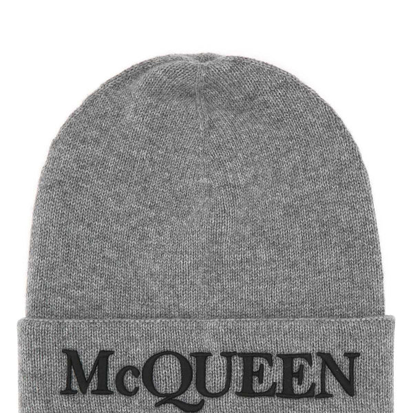 Alexander Mcqueen Men Grey Cashmere Beanie Hat