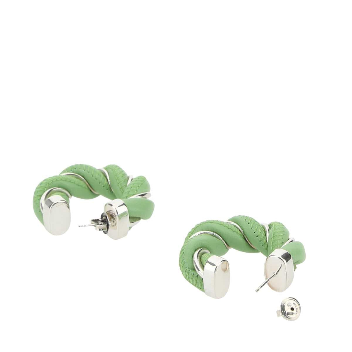 Bottega Veneta Women Pastel Green Nappa Leather And 925 Silver Earrings