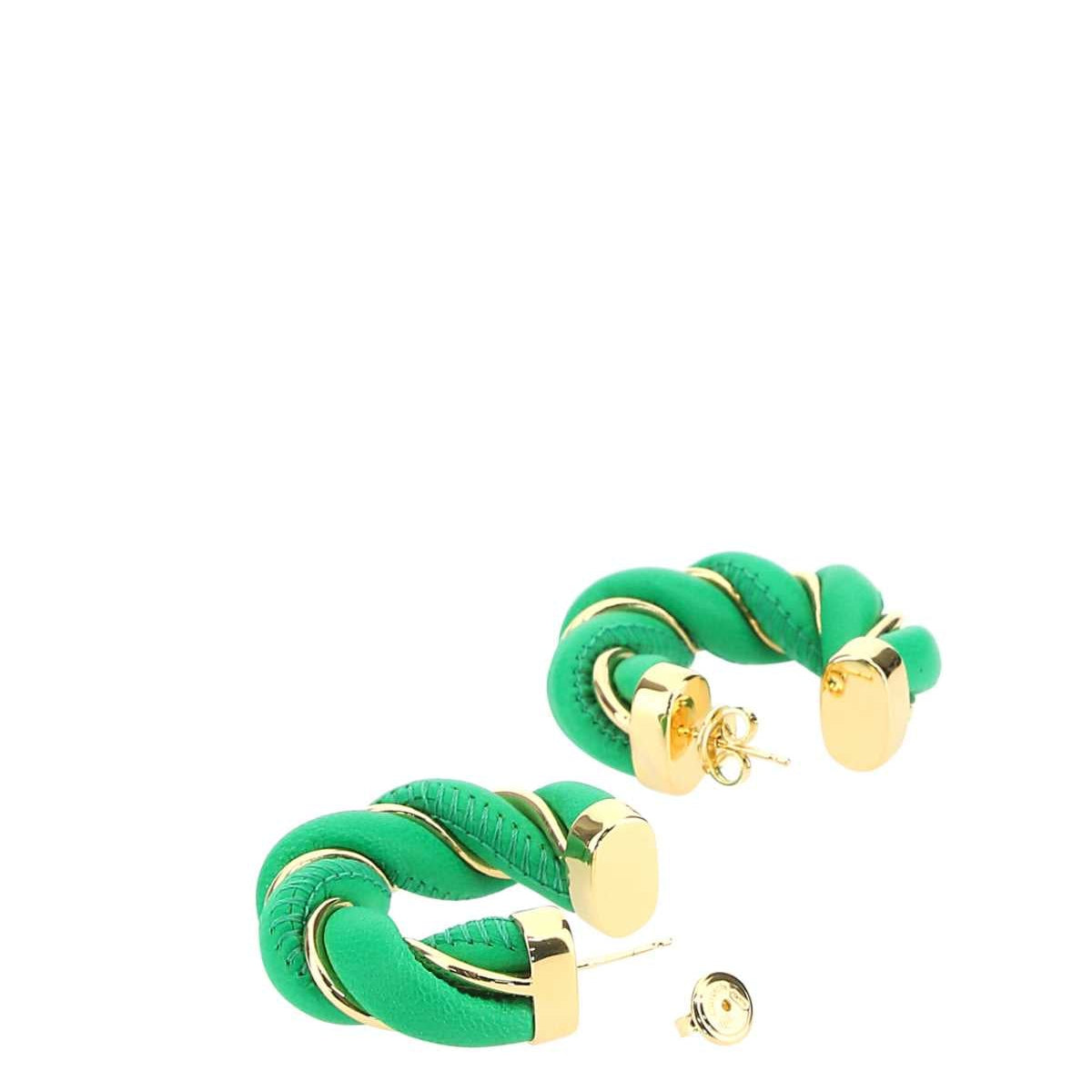 Bottega Veneta Women Grass Green Nappa Leather And 925 Silver Twist Earrings