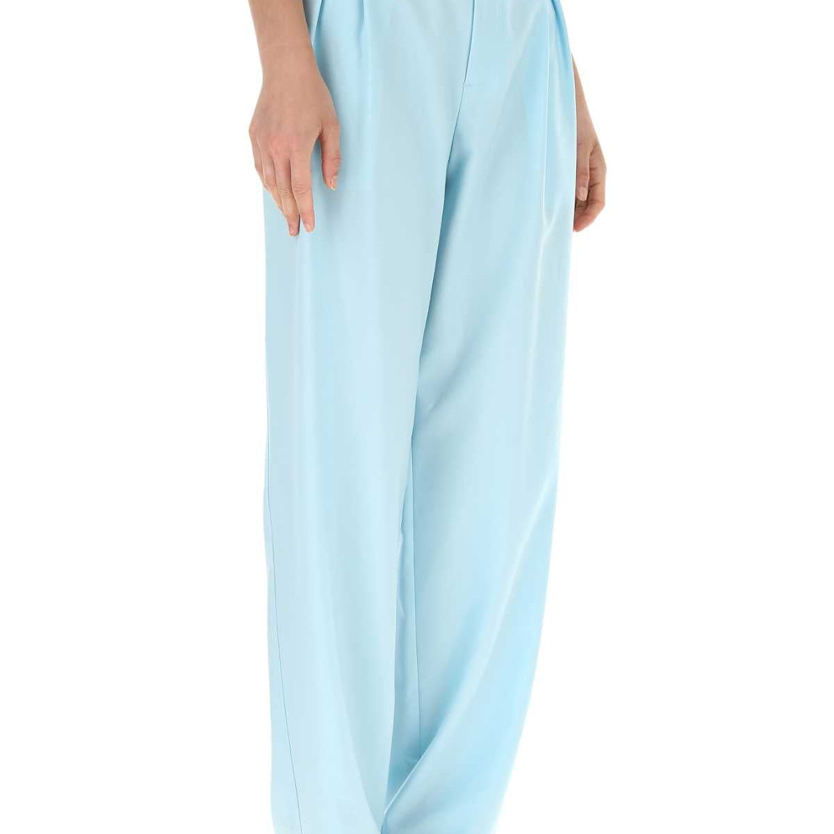 Bottega Veneta Women Pastel Light-Blue Wool Wide-Leg Pant