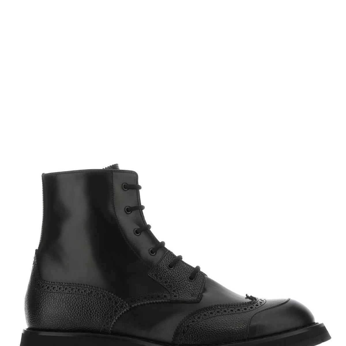 Alexander Mcqueen Men Black Leather Punk Worker Ankle Boots