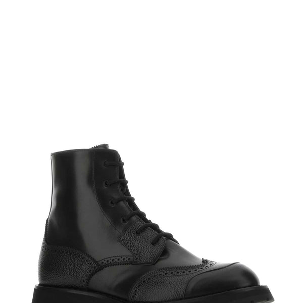 Alexander Mcqueen Men Black Leather Punk Worker Ankle Boots