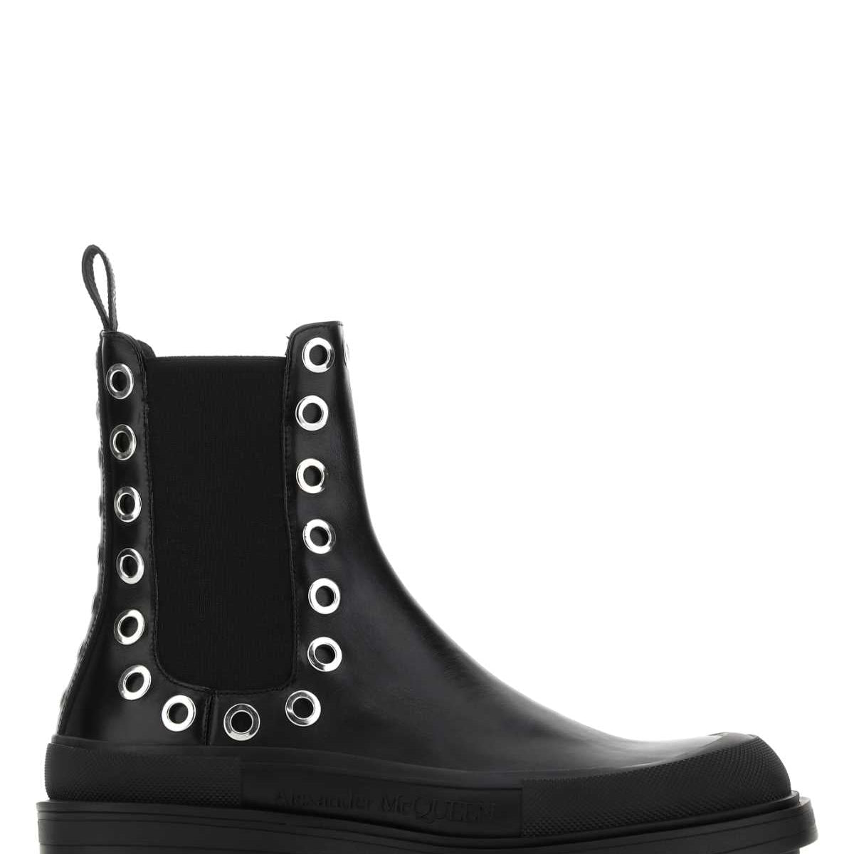Alexander Mcqueen Men Black Leather Boxcar Ankle Boots