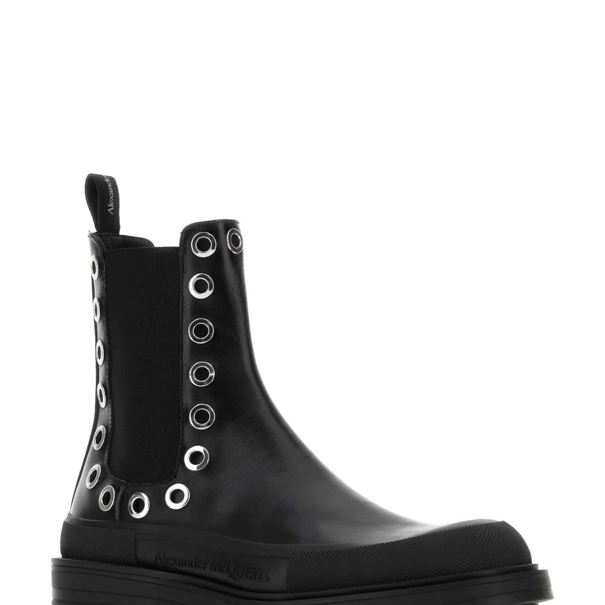Alexander Mcqueen Men Black Leather Boxcar Ankle Boots