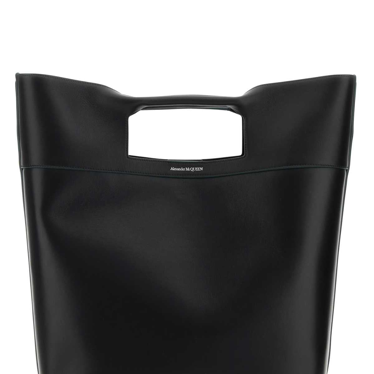 Alexander Mcqueen Men Black Leather The Square Bow Shopping Bag