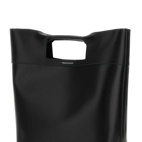 Alexander Mcqueen Men Black Leather The Square Bow Shopping Bag