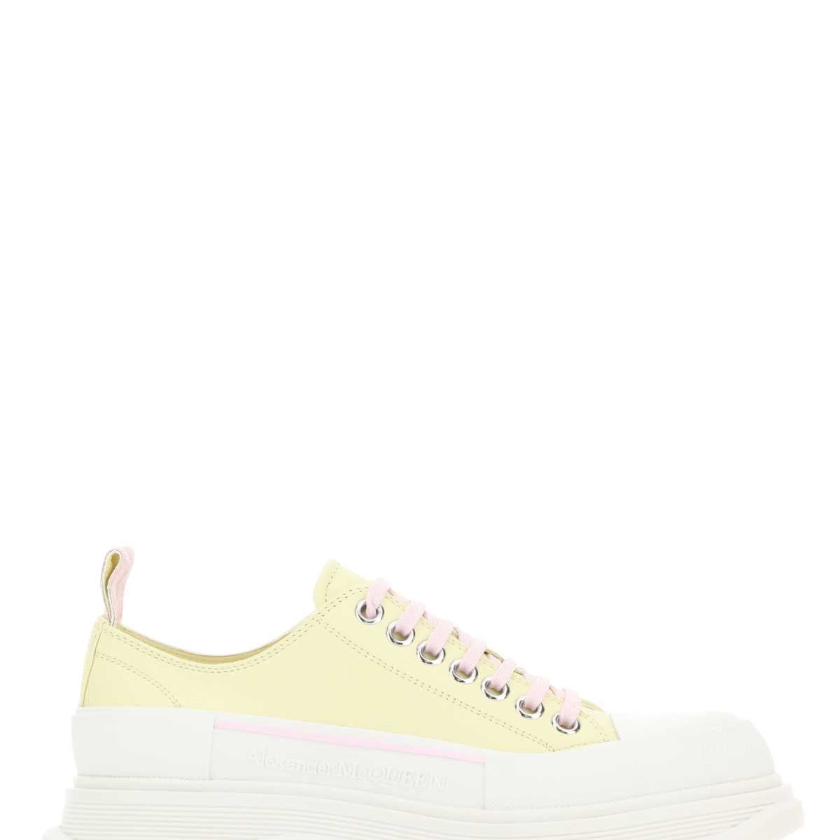 Alexander Mcqueen Women Pastel Yellow Leather Tread Slick Sneakers