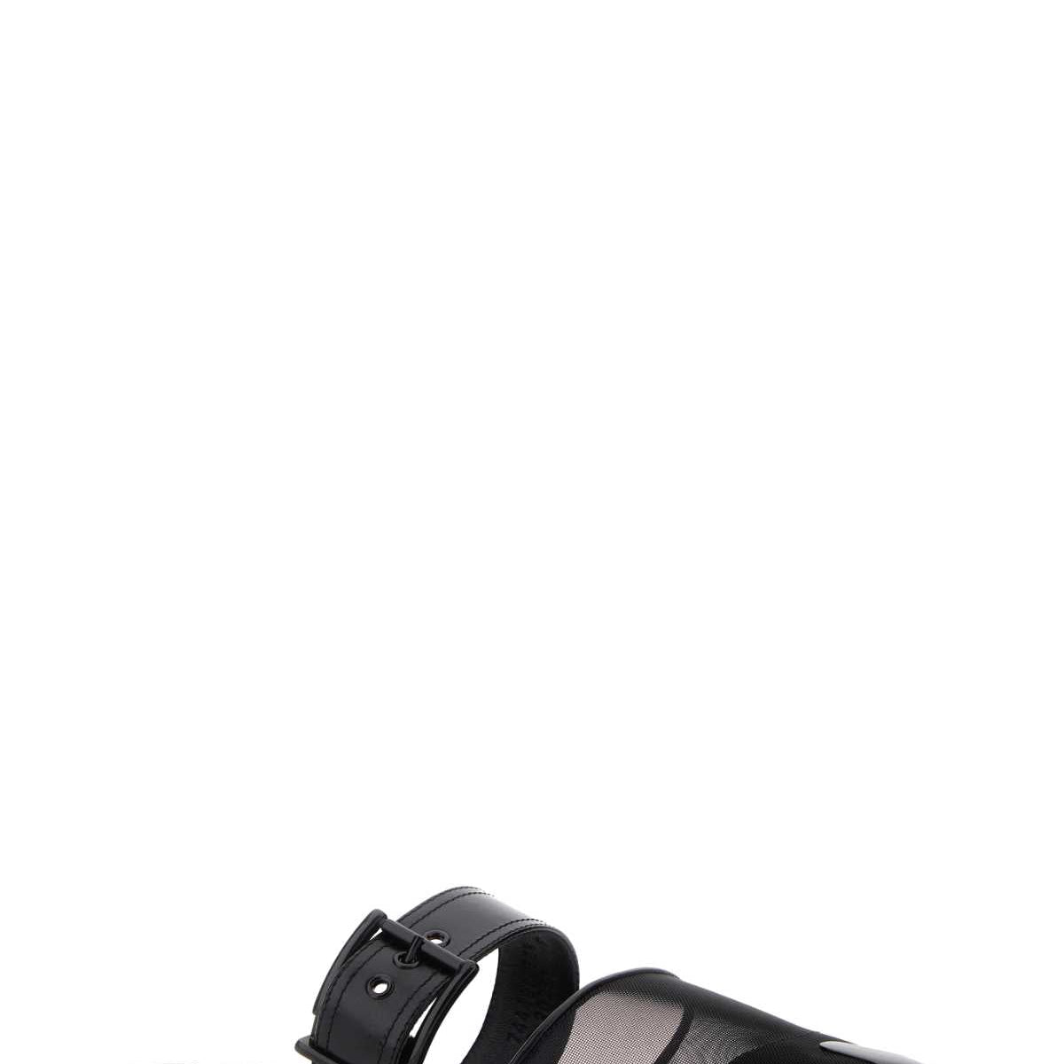 Alexander Mcqueen Women Black Mesh And Leather Punk Slippers