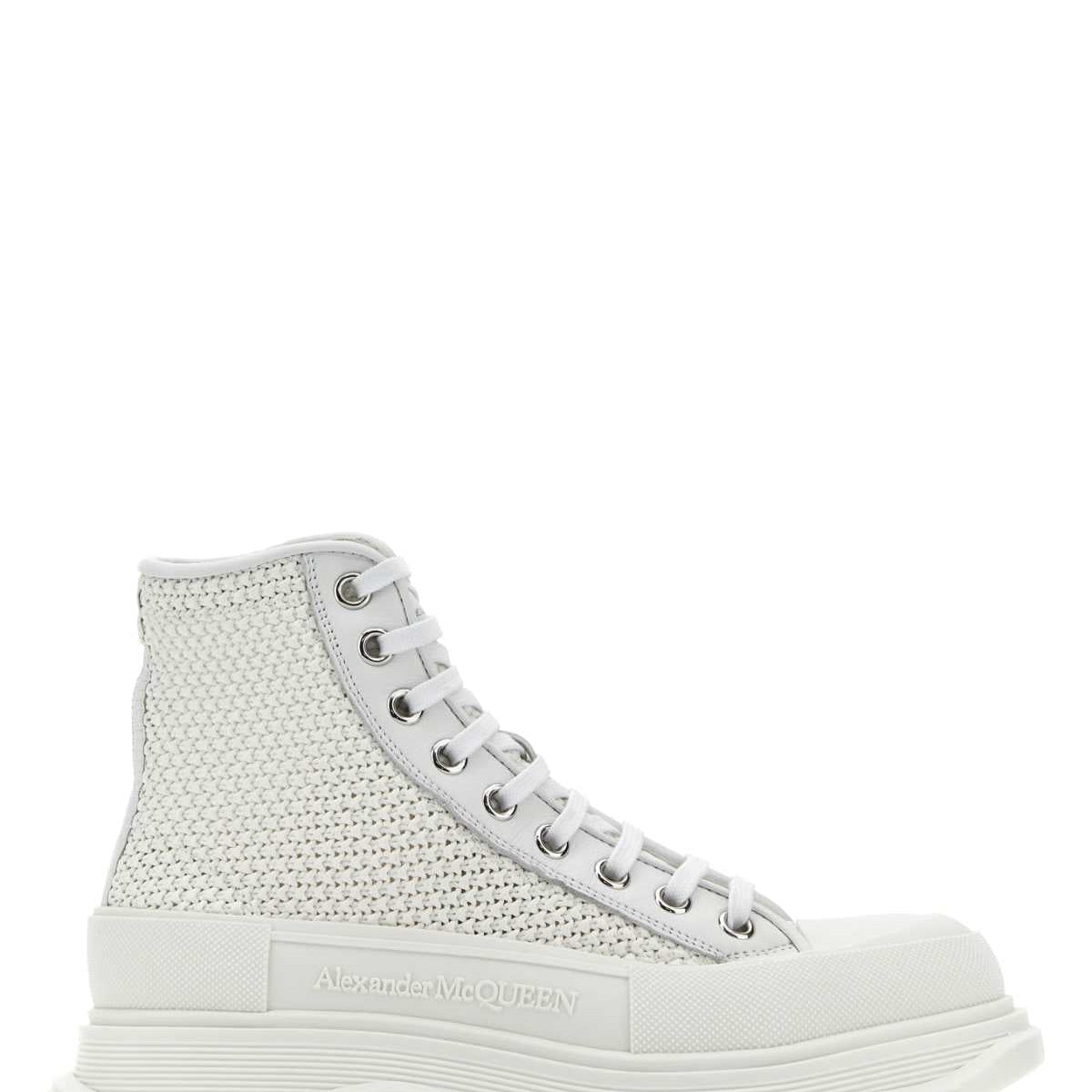 Alexander Mcqueen Women White Raffia Tread Slick Sneakers